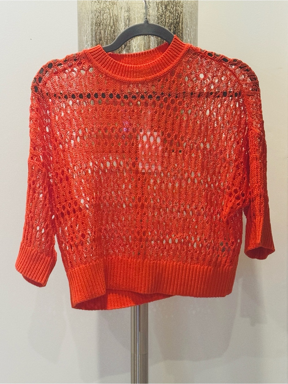 Madewell Open-Weave Crewneck Sweater in Bright Orange-Red
